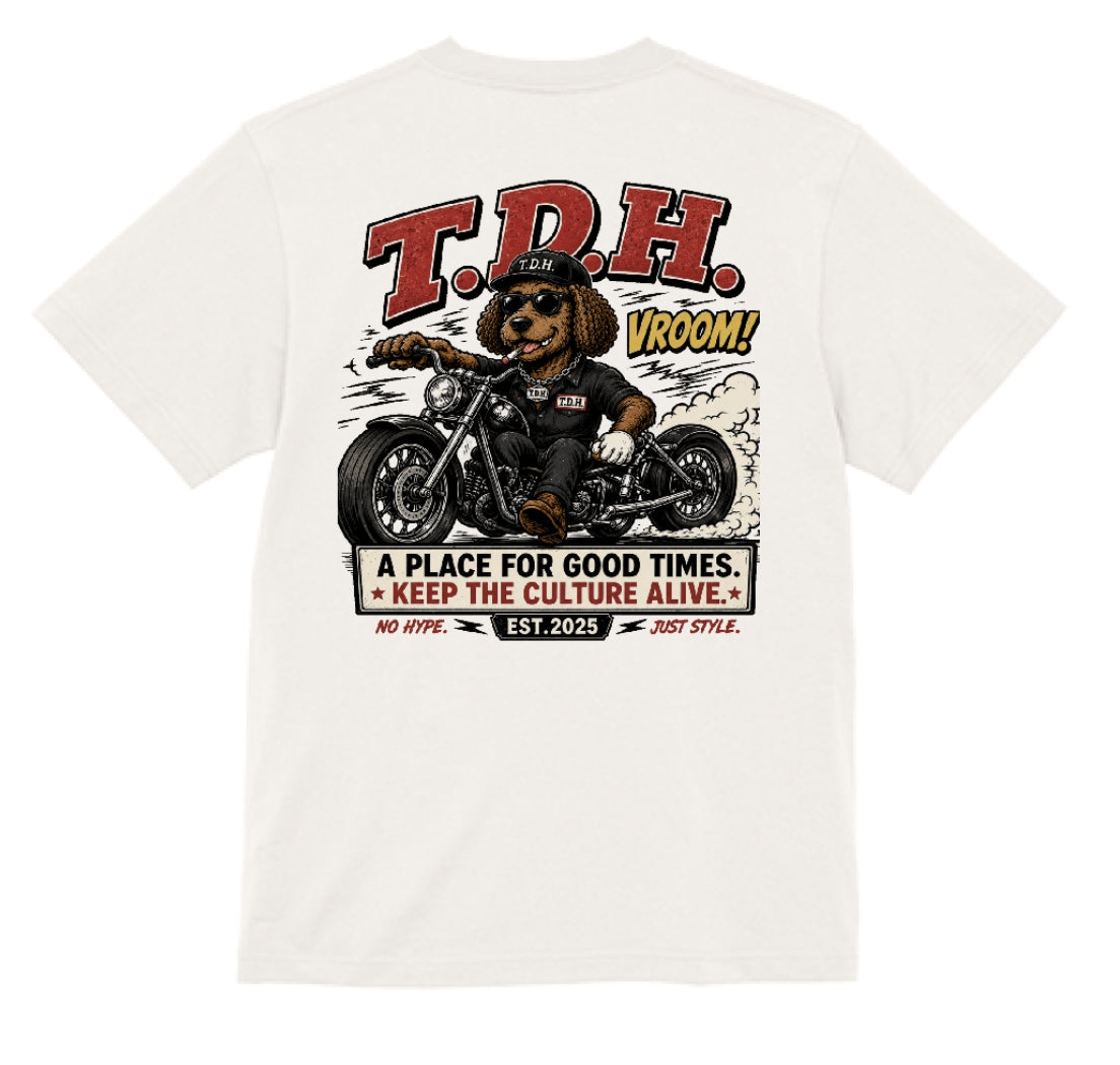 THE DOPE HANGOUT BIKER DOG TEE バニラホワイト