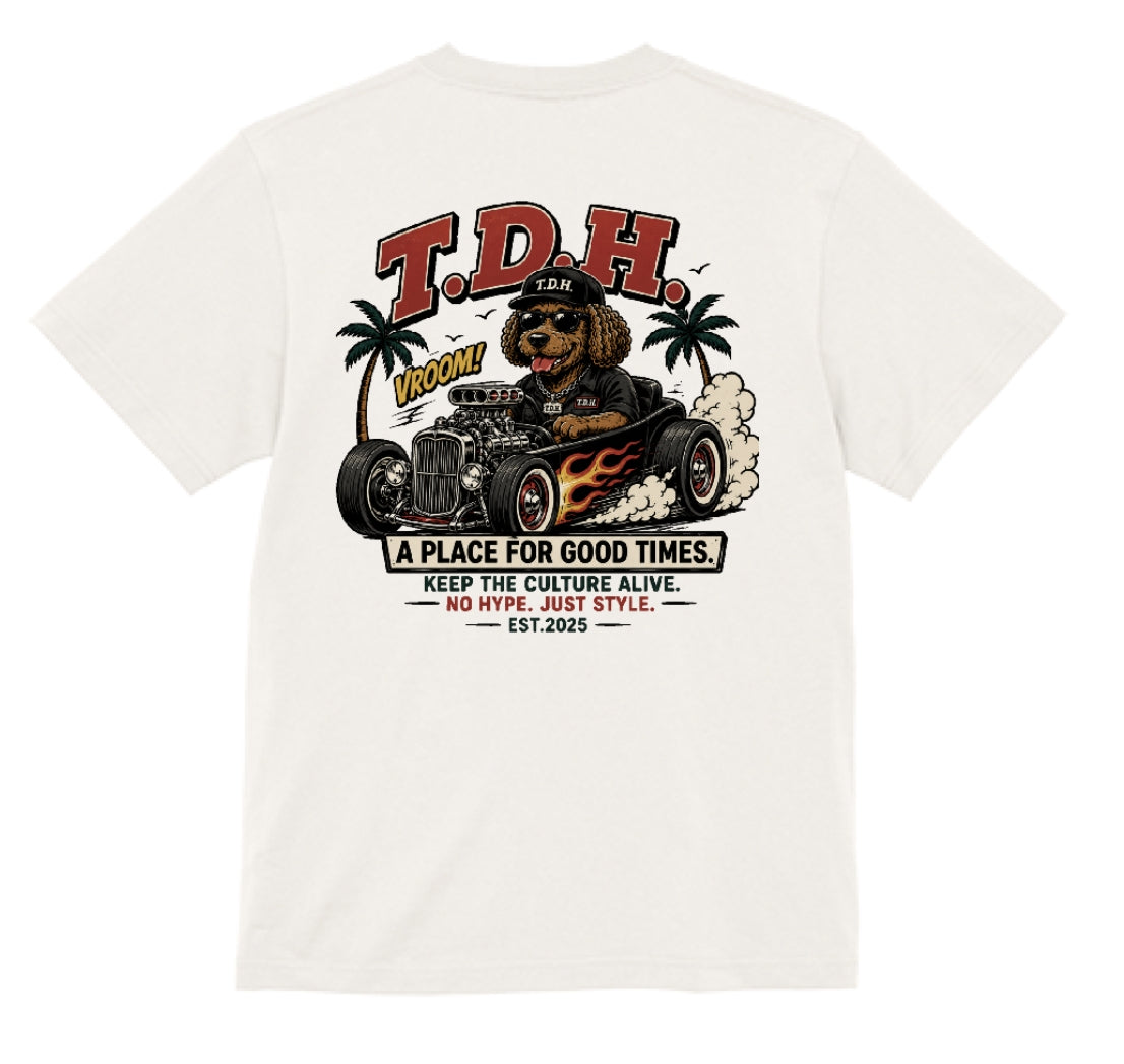 THE DOPE HANGOUT HOT ROD DOG TEE バニラホワイト