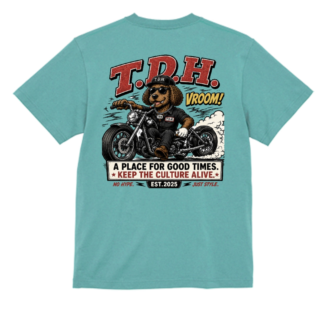 THE DOPE HANGOUT BIKER DOG TEE ミントグリーン