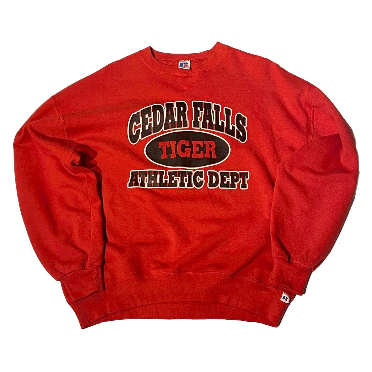 No.7  【90s Russell Athletic × Cedar Falls Tigers】USA製 “袖タグ付き” クルーネックスウェット [レッド]