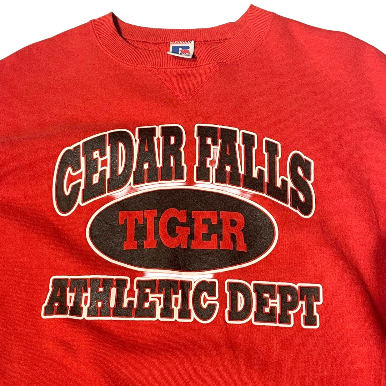 No.7  【90s Russell Athletic × Cedar Falls Tigers】USA製 “袖タグ付き” クルーネックスウェット [レッド]