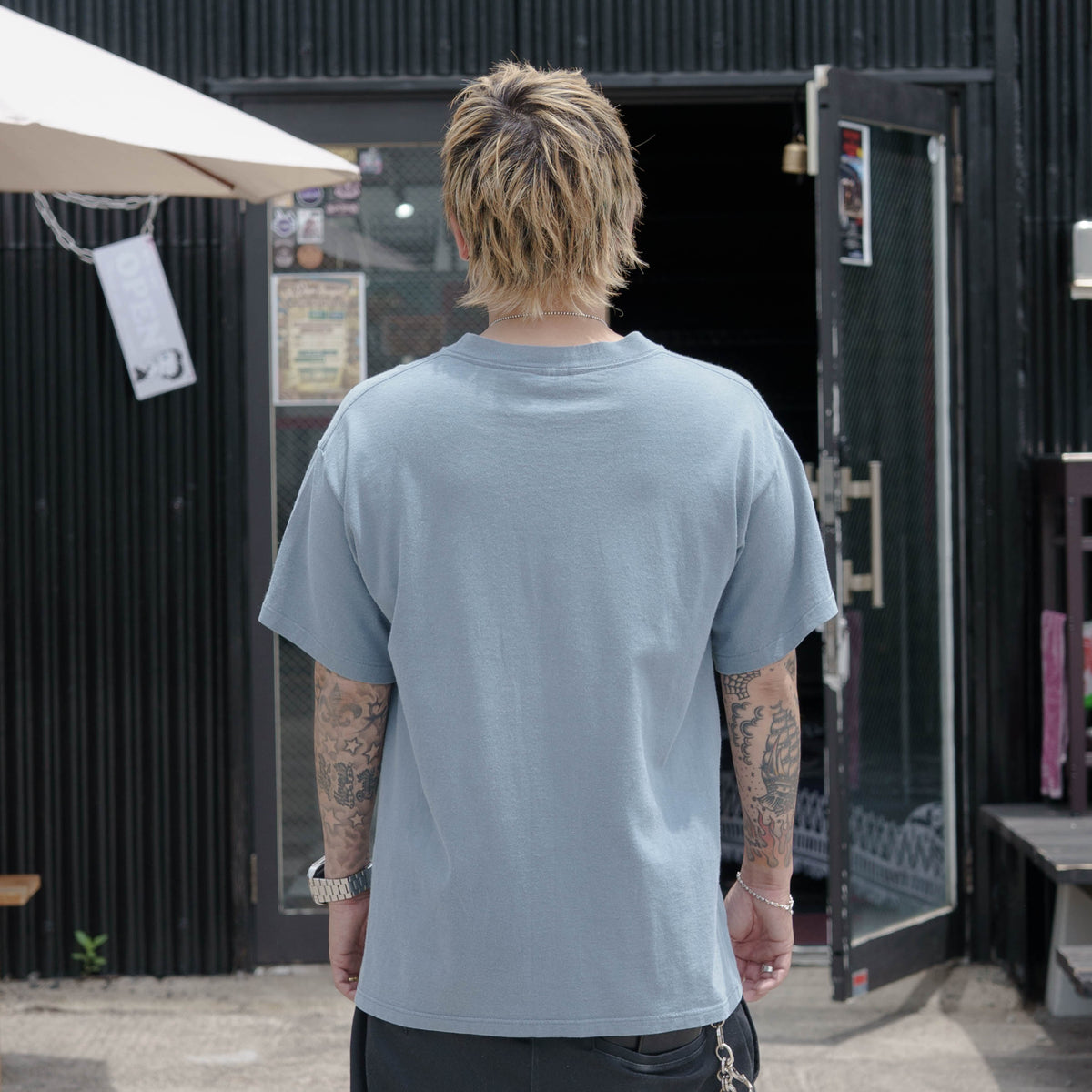 【No.59 90s “H.L. MILLER” VERMILLION ネイチャーグラフィックTシャツ / スモーキーブルー [L相当]】