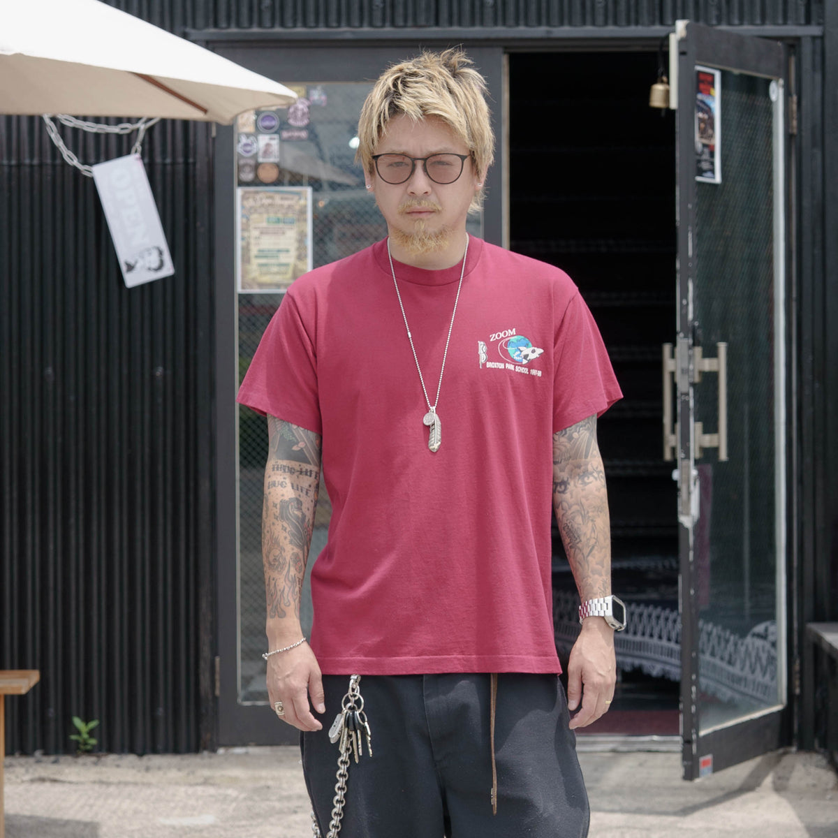 【No.60 90s “FRUIT OF THE LOOM” School Rocket シングルステッチTシャツ / バーガンディ [L]】