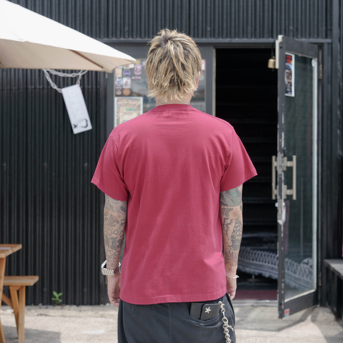 【No.60 90s “FRUIT OF THE LOOM” School Rocket シングルステッチTシャツ / バーガンディ [L]】