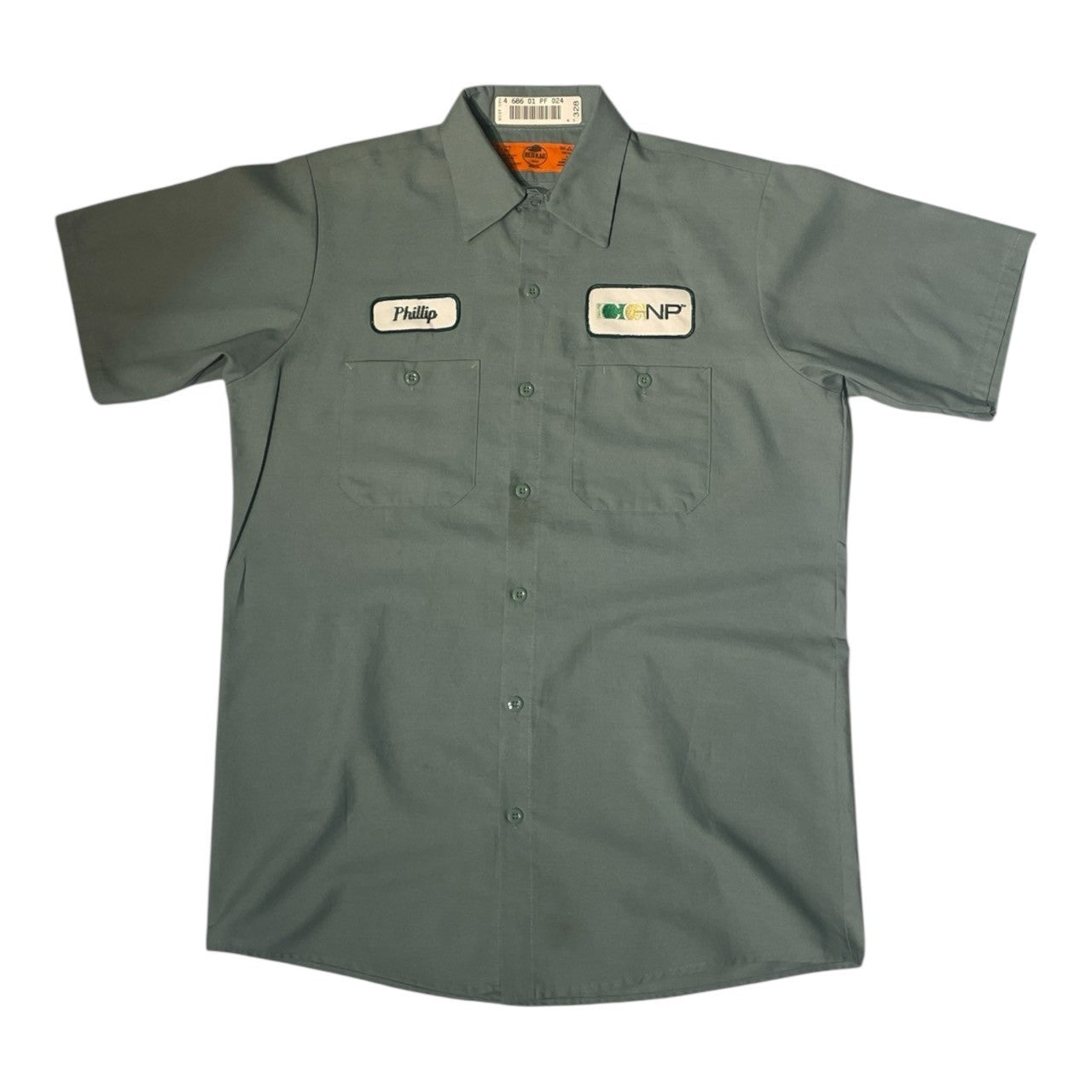 No.19  【Red Kap × CGNP】ワークシャツ 半袖 ネームパッチ付き [セージグリーン]